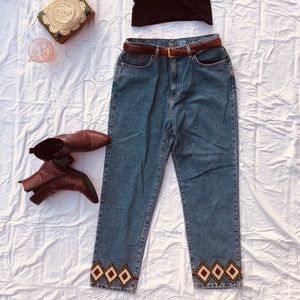 VINTAGE Calvin Klein Aztec embroidered cuff jeans